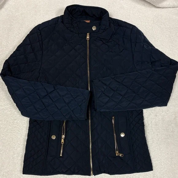 Zara for girls Kids Navy Quilted zip classic Jacket size 13/14 164cm - Picture 1 of 9